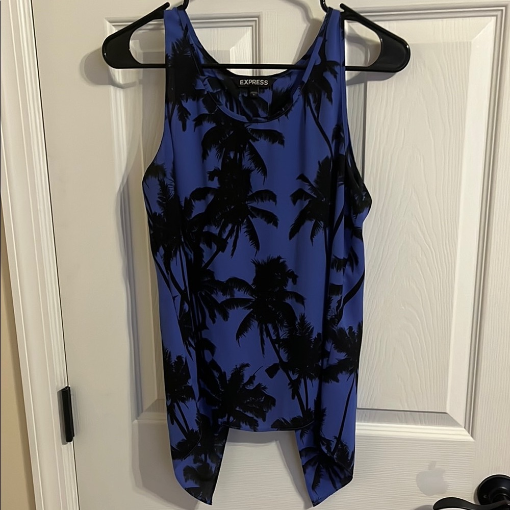 Express Women's Tropical Blue and Black Tank Top